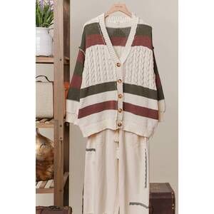 NEW MELLO women's color block v neck knit cardigan with patch detail in multi